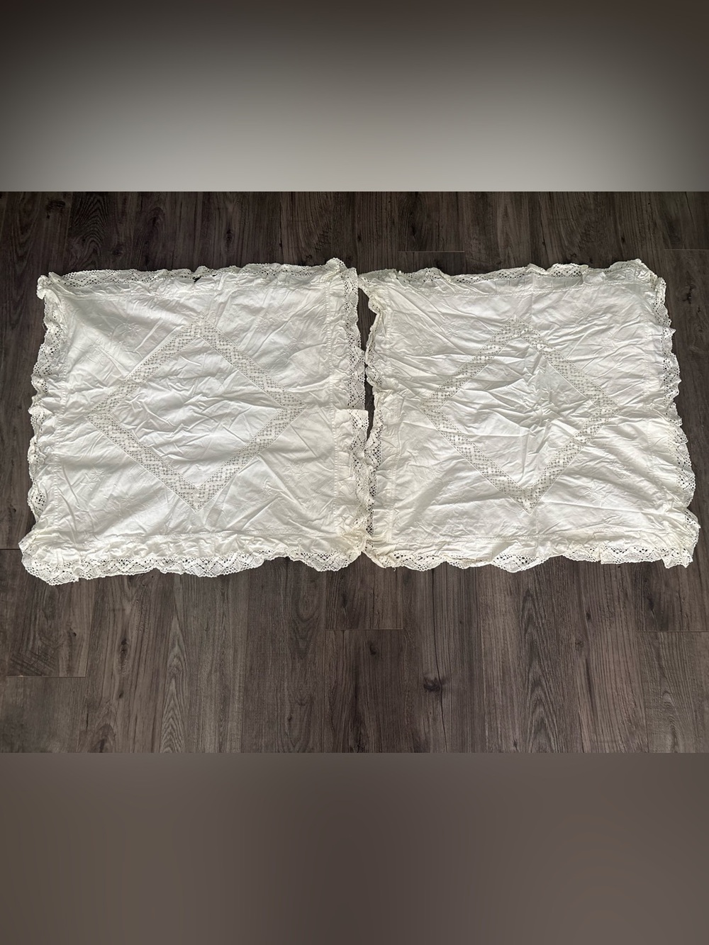Vintage cotton lace embroidered pillow shams 29”x29” FREE in bundle